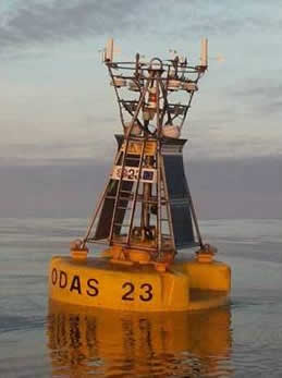 A Met Office ODAS surface buoy used to measure air pressure, air and sea temperature, humidity, wind speed and direction, wave height and period (credit Met Office)