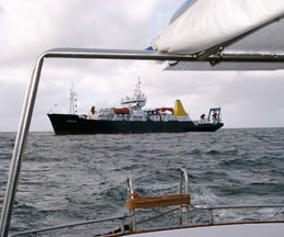 RRS Discovery, photographed on Thursday from a small boat near Mingulay (photo by Mark Moore)