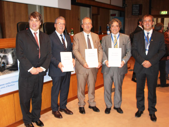 From left: Ed Hill, Chair of the Rome Declaration Drafting Group, Mauro Bertelletti, Italian Ministry of Agriculture, Food and Forestry Policy, Rudolf Strohmeier, Deputy Director General of the European Commission DG Research and Innovation, Ricardo Santos, Member of the European Parliament, and Jan Mees, Chair of the European Marine Board