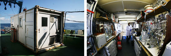 Left: The UEA carbon chemistry container<br />Right: Now which tube was it again? Dorothee inside the container