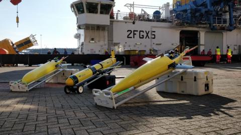 Gliders pictured on the NOC Southampton dock will also be deployed during the expedition