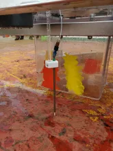 Vertical sampler for porwater intake moved into the sediments