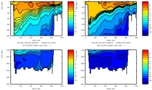 Cruise JC031 section plots SR1: CFC11 (left) CFC12 (right)