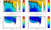 Cruise JC031 section plots SR1B: CFC11 (left) CFC12 (right)