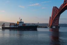 RRS Discovery arriving in Rosyth for refit. Image Credit: Brian Donovan
