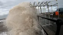 Wave overtopping at Crosby Beach, January 2019