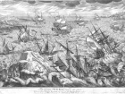 Image: A depiction of Admiral Beaumont's Royal Navy Squadron that was lost off Goodwin Sands during the severe storm of 1703.