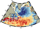 Sea surface temperature pattern associated with the ocean contribution to unusual mixed layer heat variations (red warm, blue cold). Source: the NEMO ocean model component of the high-resolution climate simulation used for part of the study