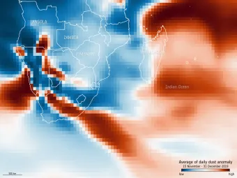 Atmospheric dust anomaly. Data source Copernicus Atmosphere Monitoring Service/ECMWF.