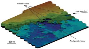 Autosub6000 bathymetry image of giant seafloor scours at the mouth of Agadir Canyon, offshore Morocco