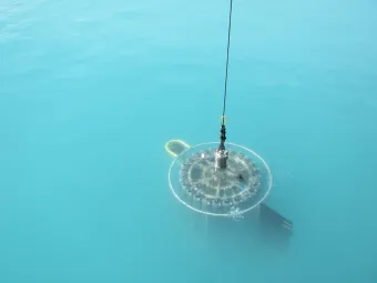 a CTD being deployed in the Southern Ocean