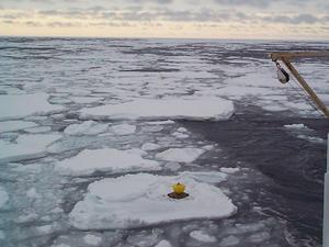 An ice drifter being deployed in the Greenland Sea, March 2000