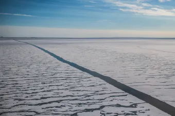 Melting sea ice in the Arctic photographed from the Alfred Wegener Institute’s airborne sea-ice survey IceBird. (Image: Alfred-Wegener-Institute / Esther Horvath)