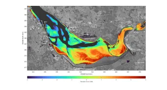 Satellite derived imagery showing the sandbanks and channels in Liverpool's Mersey Estuary throughout 2021.