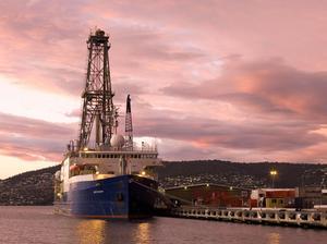The scientific drilling ship JOIDES Resolution docked in Hobart, Tasmania (photo: John Beck, IODP)