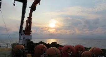 Moorings on back deck of RRS James Cook ready to be deployed in an expedition related to the study. (Photo credit: Edward Pope)