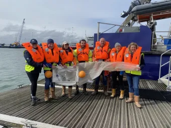 Beyondly's support will continue a leading citizen science data collection project for the next five years. Image: NOC's microplastics team hosted yachtsman Mike Golding and his wife Andrea as they prepared for the pilot year of the project