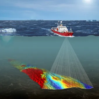 Seabed mapping data collected by research ships during decades of collaborative research in Antarctica can be compiled to help create large-scale maps of the seabed physical environment around South Georgia. Image from the British Antarctic Survey.  