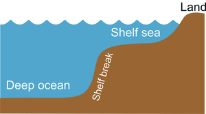 Graphic depicting the shelf sea in relation to the land and the deep ocean
