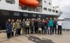 Visitors to the RRS James Cook on the quayside in front of the vessel during its stay in Nuuk, Greenland.